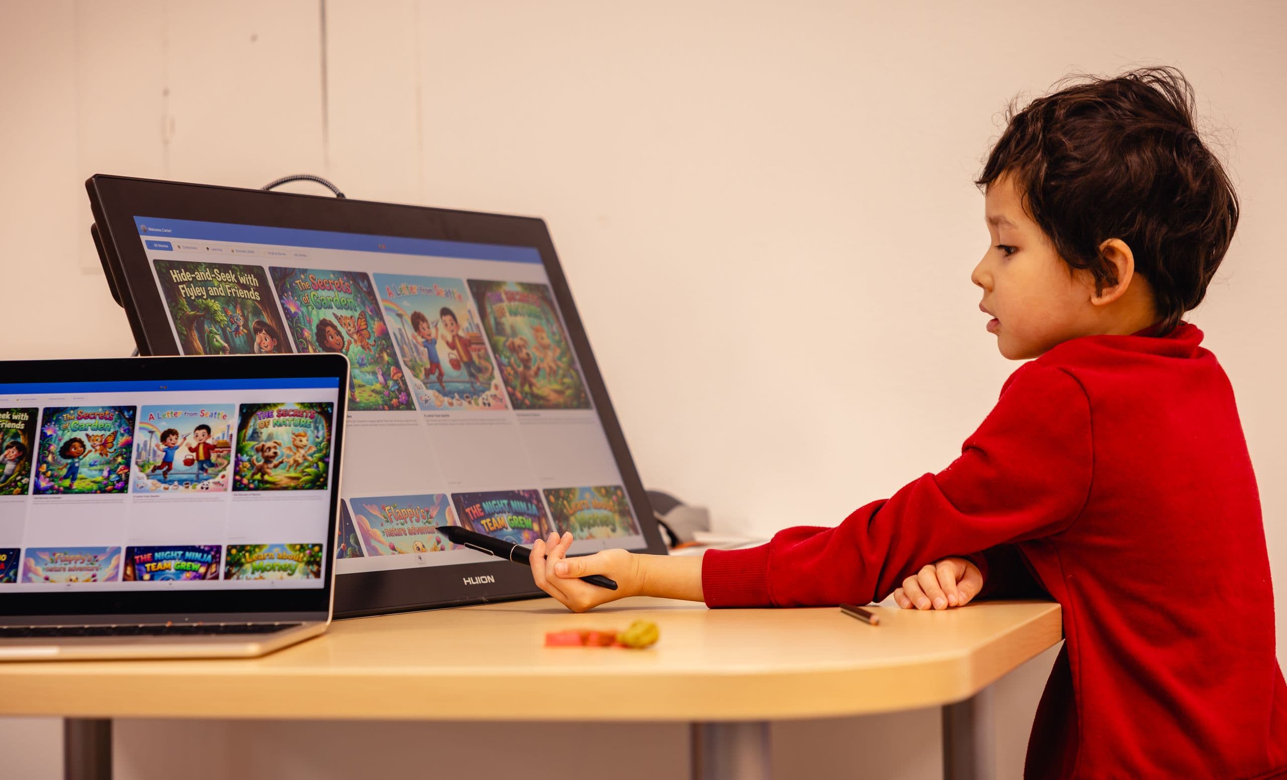 Young reader browsing storybooks in the KindleWood Kids app