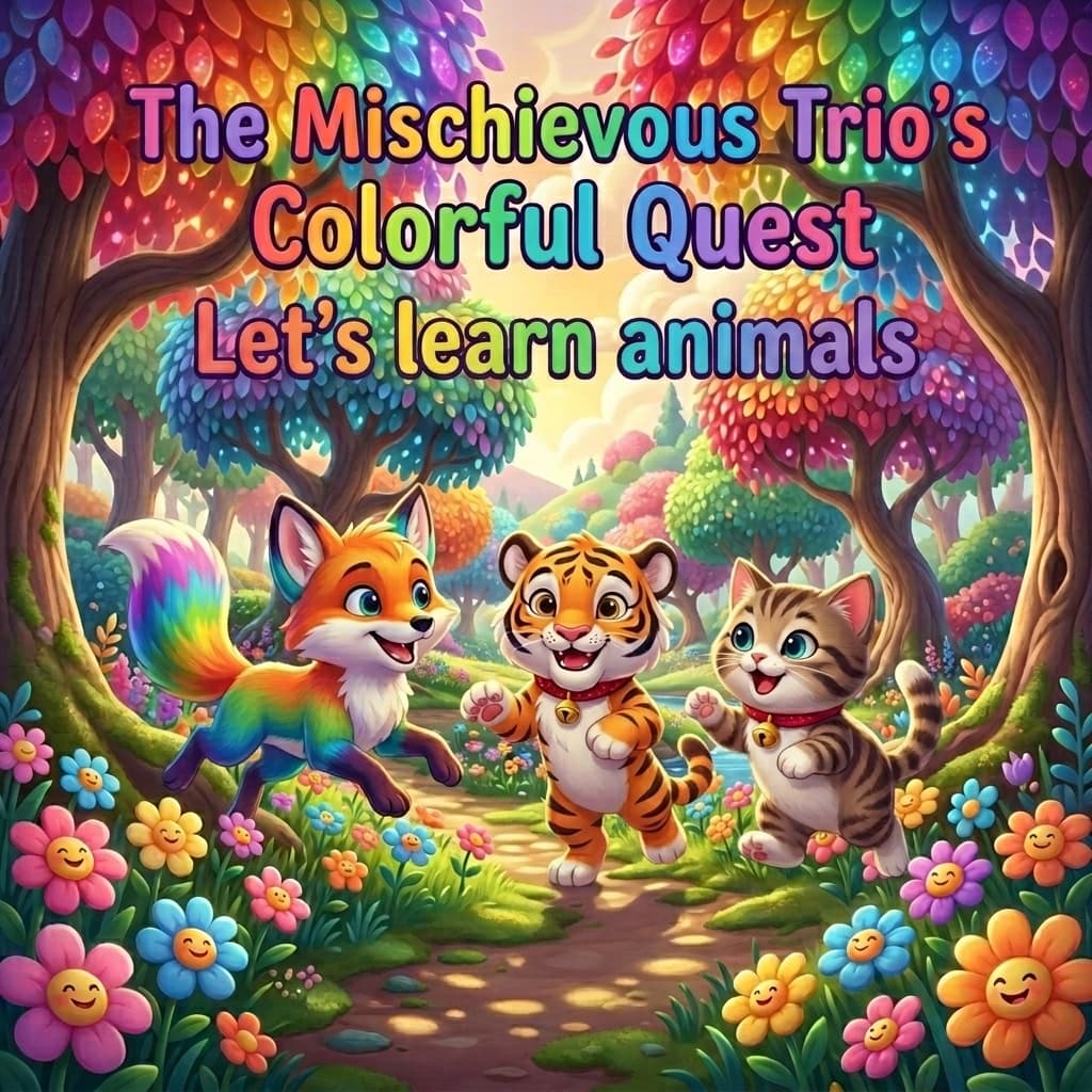 The Mischievous Trio's Colorful Quest. Let’s learn animals!